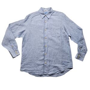 Tommy Bahama Relax 100% Linen Shirt Mens Medium Blue Long Sleeve Button Up